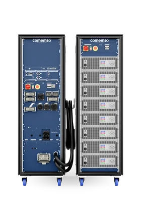 EVCA Flex charging test rack beside an EA power rack