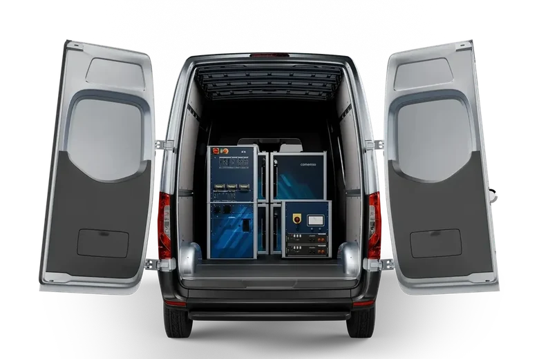 Rear view of the integrated Easy Chester Calimera mobile laboratory