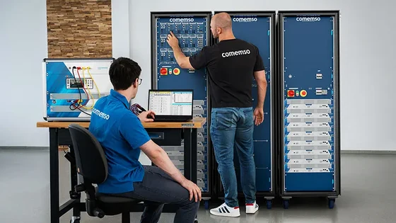 Engineers working with a Battery Cell Simulator