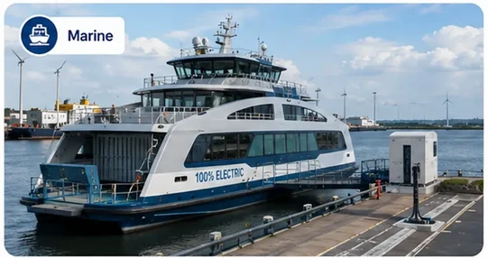 Electric ferry at a charging berth