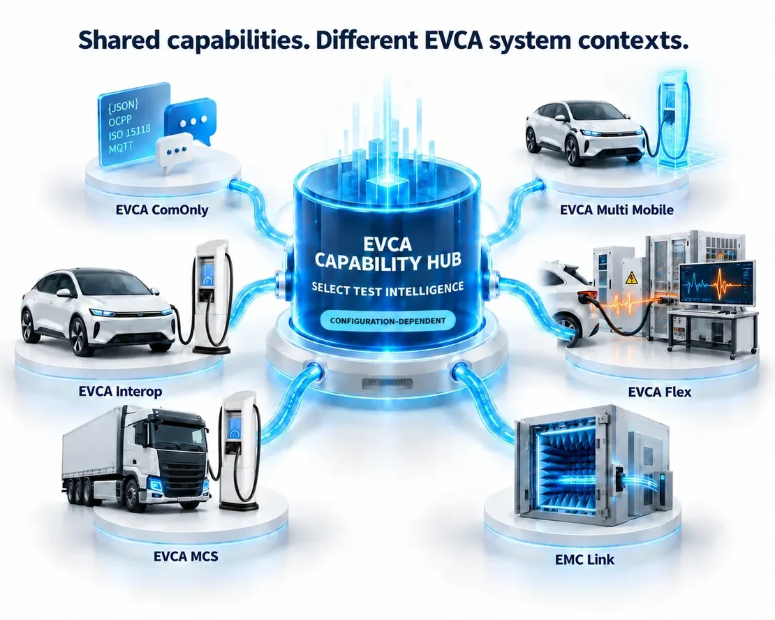 EVCA systems connected to the shared capability hub with configuration-dependent support