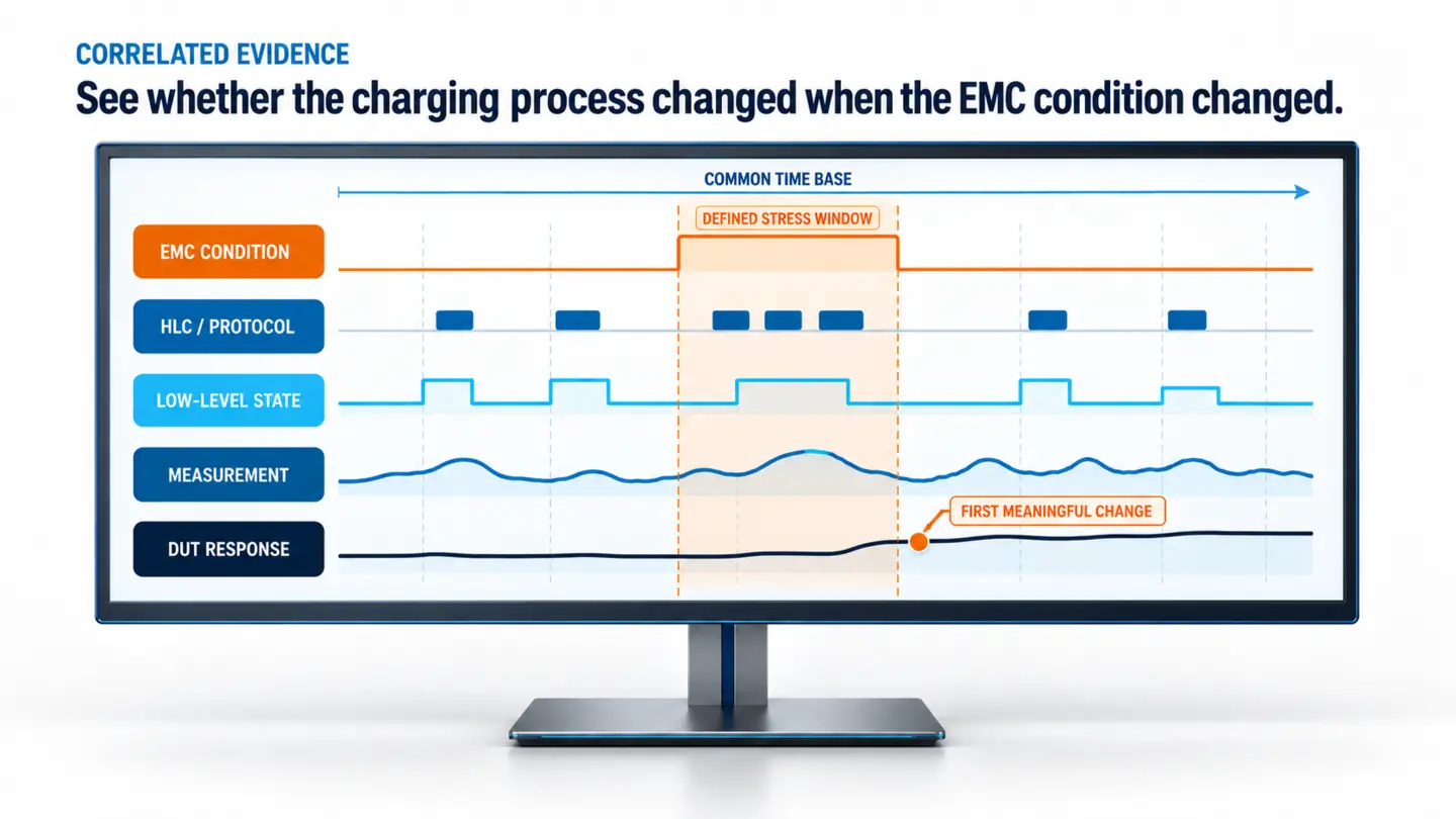 Synchronisierte EMV-Bedingung, Protokoll, Signal, Messung und Prüflingsreaktion