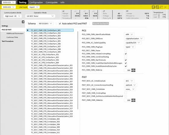 comframe: selection and configuration of ISO 15118-5 SECC test cases.