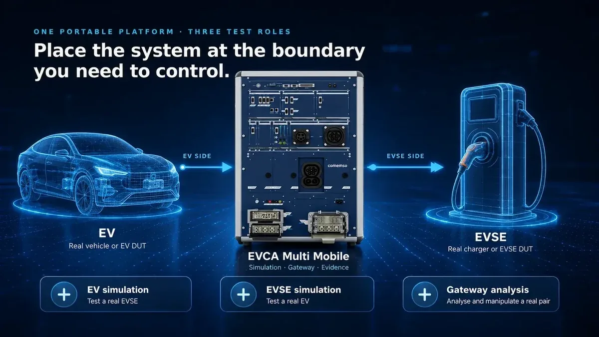 EVCA Multi Mobile positioned for EV simulation, EVSE simulation and gateway analysis
