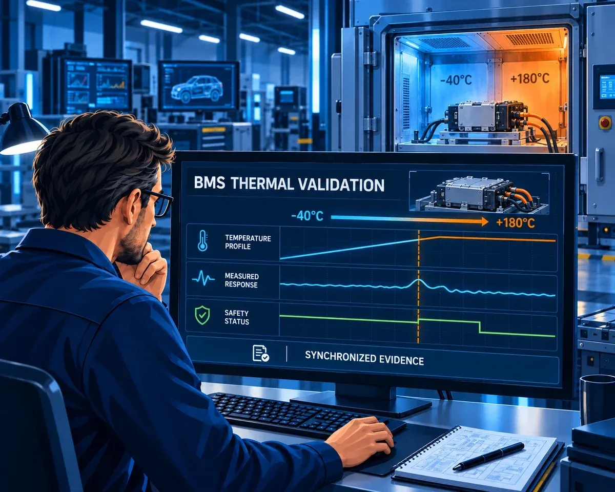 Illustration of BMS thermal validation with cell simulation and a climate chamber