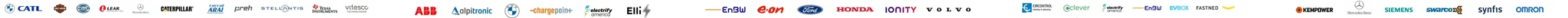 Selected customers: BMW, CATL, Hella, Lear, Mercedes-Benz, Caterpillar, ARAI, Preh, Stellantis, Texas Instruments, Vitesco, ABB, Alpitronic, ChargePoint, Electrify America, Elli, EnBW, E.ON, Ford, Honda, Ionity, Volvo, Circontrol, e-clever, EVBox, Fastned, Kempower, Siemens, Swarco, Synfis and Omron