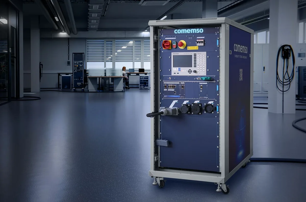 comemso charging test and measurement system in the laboratory for controlled real-load EVSE calibration