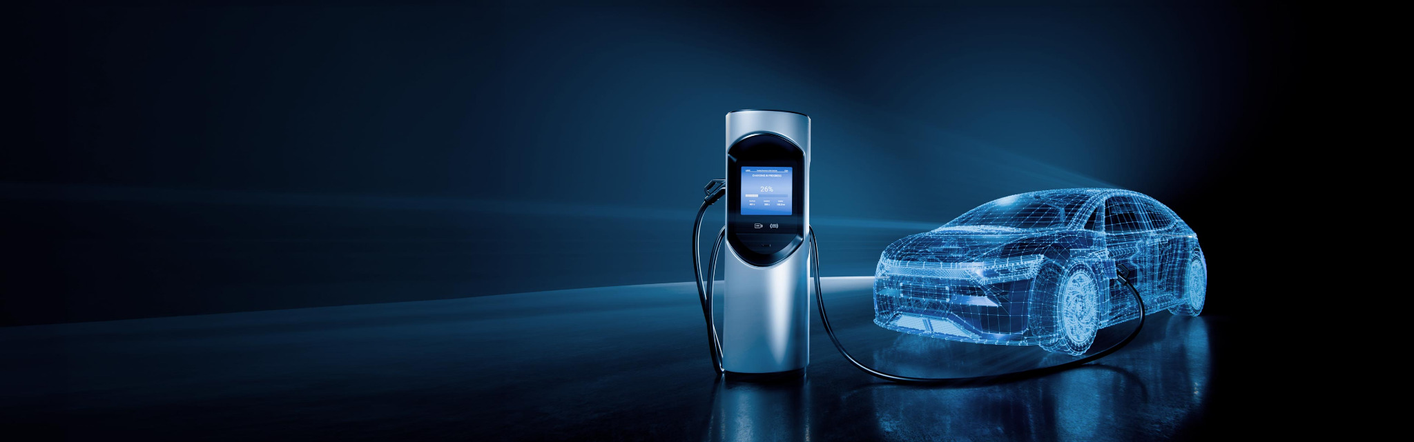 Charging station connected to a simulated vehicle