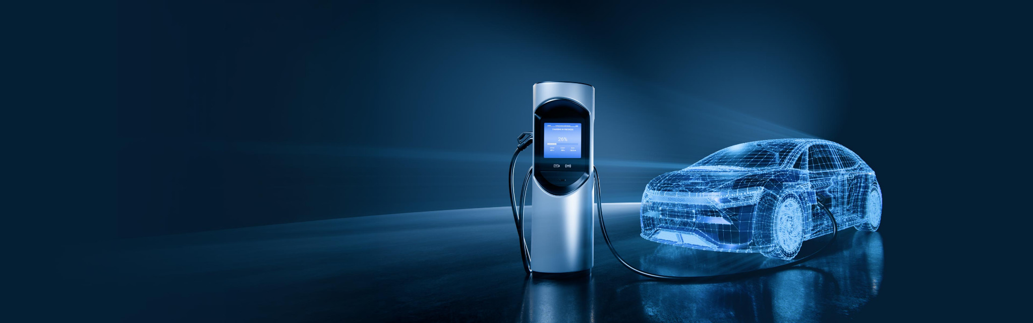Charging station connected to a simulated vehicle