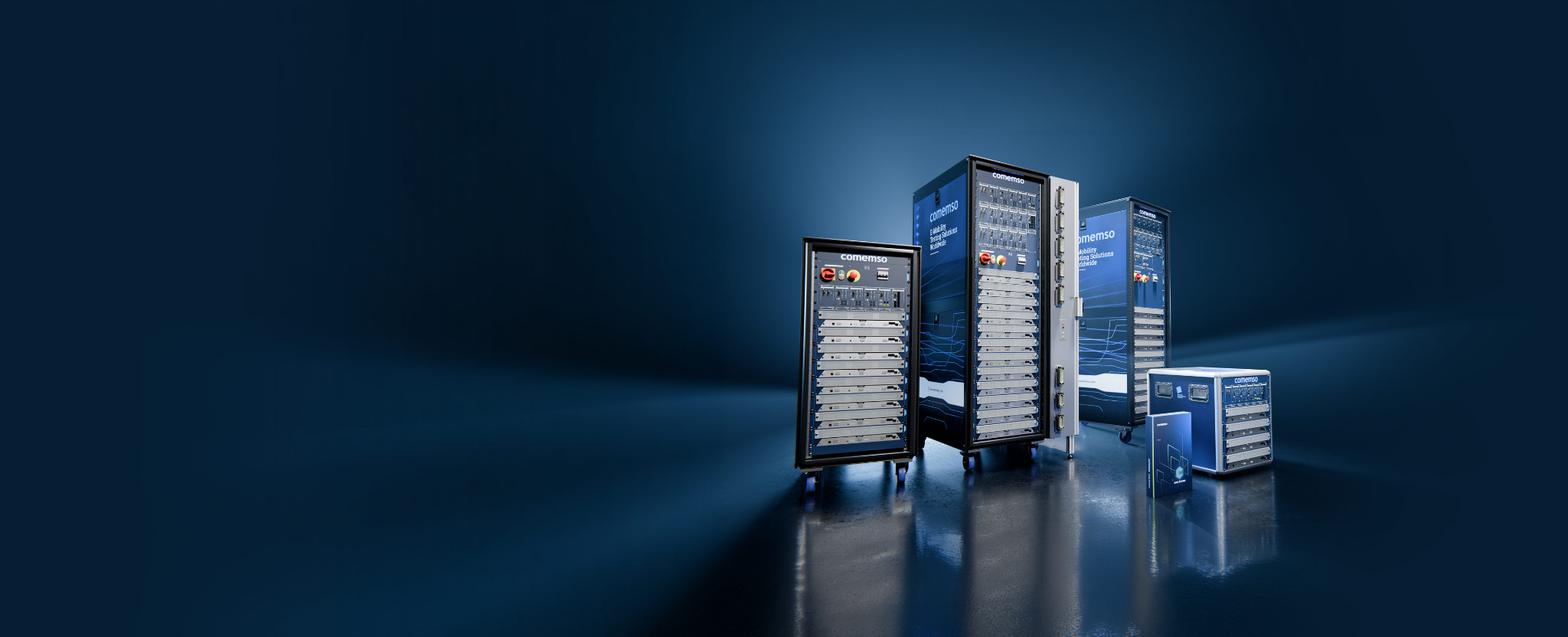 comemso Battery Cell Simulator product family from compact bench systems to full-height racks